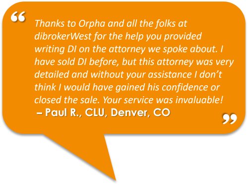 Customer feedback from Paul R., regarding disability insurance support from Orpha G.